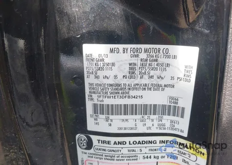 2013 Ford F-150 Fx4 from USA, damaged, VIN 1FTFW1ET3DFB34215